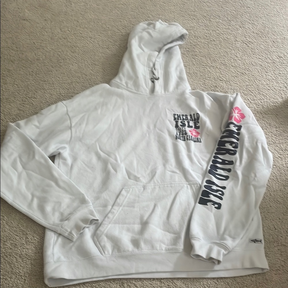 Emerald White Hoodie with Pink Floral Design